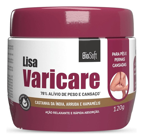  Biosoft Creme Relaxante Lisa Varicare Pernas E Pés 120g