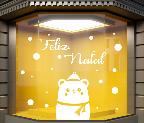 Adesivo Vitrine Ursinho Feliz Natal  M4 Boas Festas