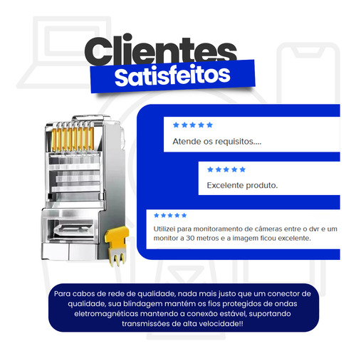 Conector Blindado Cat6 Rj45 Pacote Com 30 Unidades