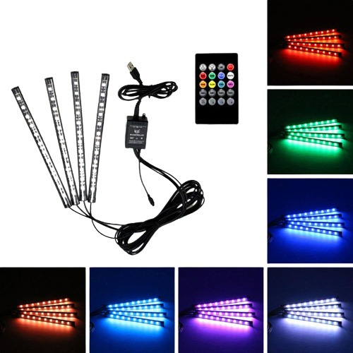 Cinta 4tiras 48 Led Multicolor 12v Interna Carro Con Control