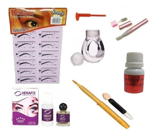 Kit Henna Sobrancelha+moldes+pincel+anel+aparador+paquimetro