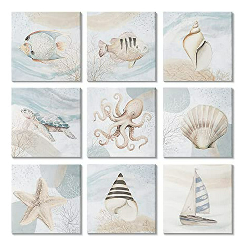 Nautical Sea Life Beach Theme Barcos Seashells Juego De 9 Pi