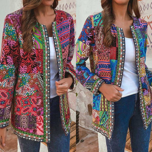 Chaqueta Vintage Con Estampado Étnico Y Blusa Con Cuello Par