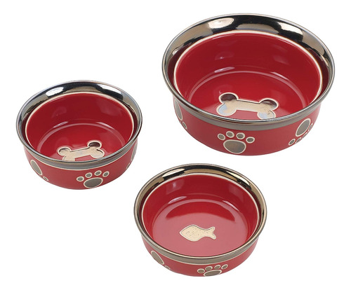 Plato De Gres Ético 6887 Ritz Copper Rim Dog Dish Rojo...