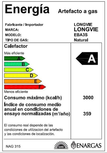 Imagen 6 de 6 de Calefactor Tiro Balanceado Longvie Eba3s 3000kcal Recta