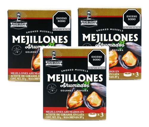 3 Pack Mejillones Ahumados En Aceite De Girasol Rias Baixas 