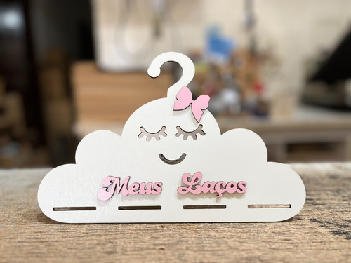3 Cabides Porta Laço Nuvem Enfeite Decorativo Rosa Lacinhos