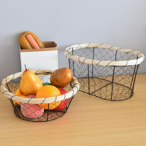 Cesta Tejida De Alambre De Hierro, Frutero 19 Cm X 8 Cm
