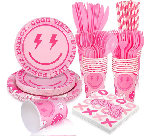 Juego De 225 Piezas De Vajilla Para Fiesta De Preppy, Decora