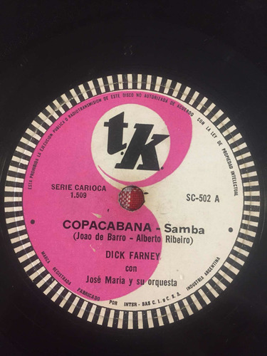 Disco De Pasta Dick Farney Tk 502 78 Rpm Samba