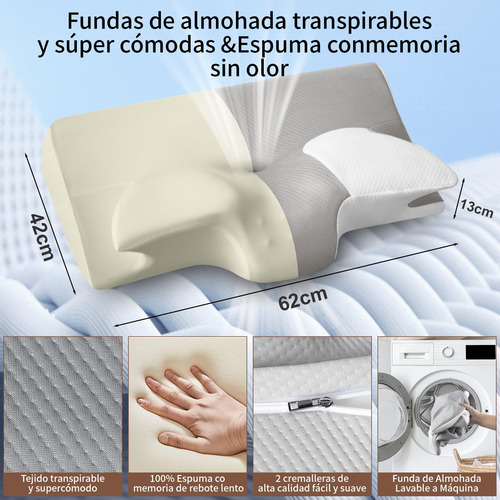 Almohada Memory Foam Cervical, Almohada Ortopedica Cervical