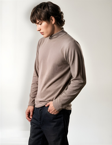 Polera Sweater Hombre Algodon Liso Cuello Alto