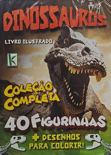 Revista Ilustrada 40 Figurinhas + Desenhos Colorir Dinossau