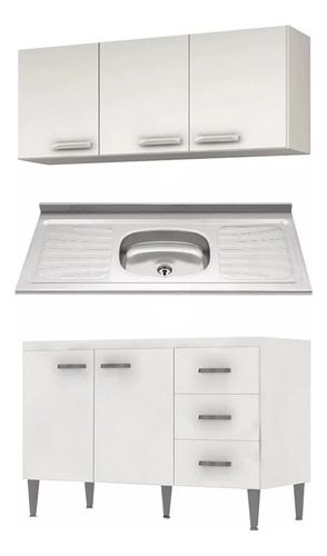 Mueble De Cocina Kit Mueble Bajo Mesada + Aéreo + Mesada Color Blanco