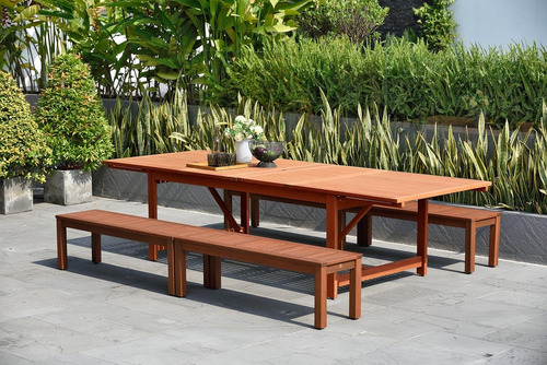 Comedor Extensible Para Exterior Malibu Madera De Eucalipto Estructura Marrón