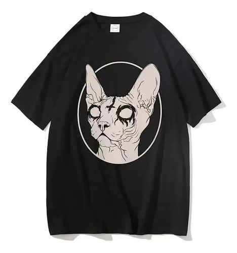 Camiseta De Algodón Con Estampado De Gato Sphynx