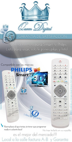 Imagen 2 de 10 de Control Remoto Para Philips Blanco Smart Tv 3d Led Garantia