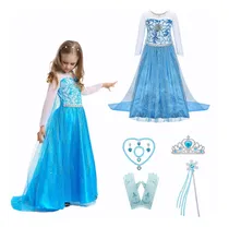 Comprar Vestido De Princesa Elsa Disfraz Frozen Niña Cosplay Diadema Corona Guantes Collar Pendientes Fiesta Cumpleaños Halloween Cosplay Con Accesorios
