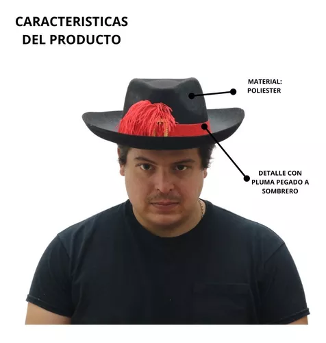 Sombrero Mosquetero Clasico Con Pluma Roja Para Adulto
