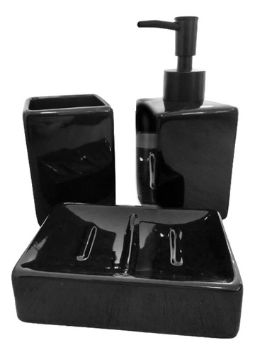 Set Baño Ceramica Jabonera Portacepillo Dispenser Negro