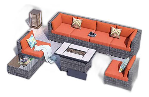 Muebles De Patio Con Sofá Modular Y Mesa De Fuego Compatible