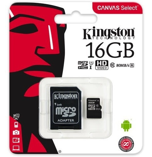 Kingston Memoria Micro Sd Hc 16gb Uhs-i Cl10 Celulares 80mb