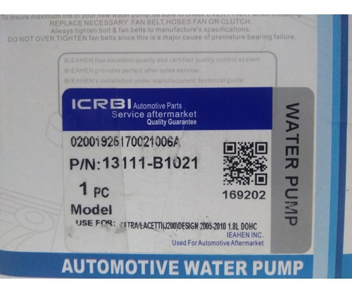 Imagen 3 de 7 de Bomba De Agua Optra Desing / Advance /limited Tapa Amarilla.