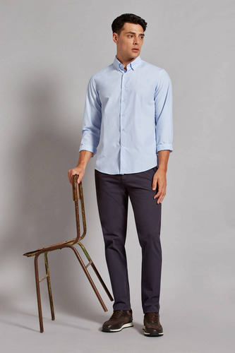 Pantalón Devré Gabardina Lisa Slim Azul Marino Hombre 16d...