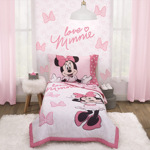 Juego De Cama De 4 Piezas Para Cuna De Minnie Mouse Love