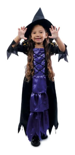 Fantasia Bruxinha Halloween Infantil Luxo + Chapéu Importado