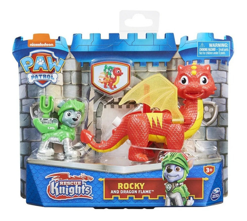 Figura Paw Patrol Rocky Y Dragón Flame Rescue Knights