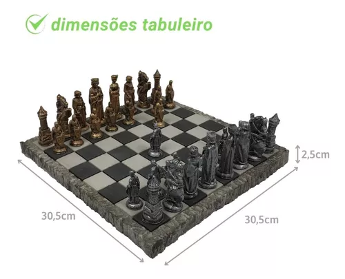 Jogo De Xadrez Tematico Xadrez Medieval + Tabuleiro Resina