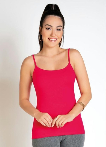 Blusa Justa Feminina Pink Com Alças Finas Fitness Decote