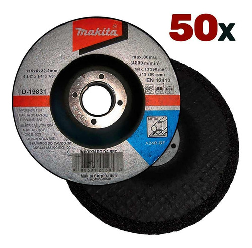 Kit Disco Desbaste 4.1/2 Pol 115mm 50 Uni. D-19831 Makita Cor Preto