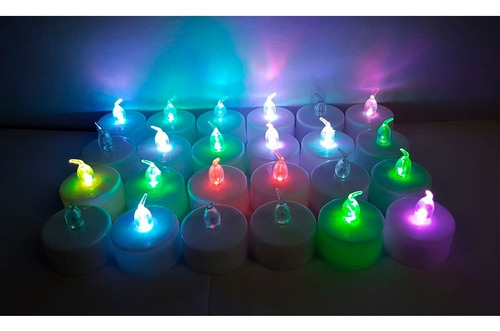 Velas Led Luz Multicolor 4 Cm Caja X 24 Unid Parpadeantes