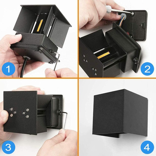 4pz Lámpara De Pared Led 6w Impermeable Foco Blanco Cálido Negro