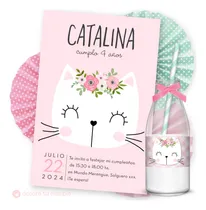 Comprar Kit Imprimible Gatita Romantica Flores Rosa Invitación Candy