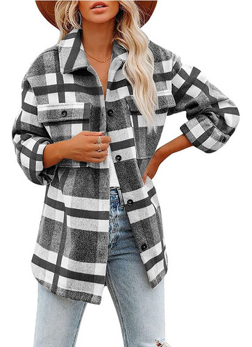 Polera A Cuadros De Franela Para Mujer Chaqueta De Abrigo Co