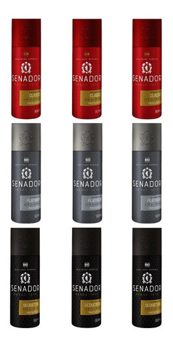 Kit Desodorante Senador 3 Classic + 3 Platinum + 3 Seduction