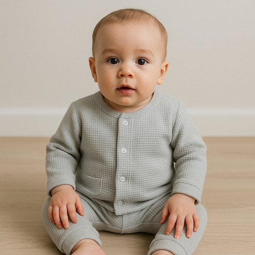 Conjunto Bebe Camperita Y Babucha Plush Frisado Cheka Baby Gris 6-9 M