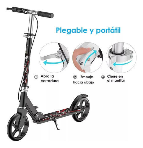 Scooter Monopatín De Pie Plegable Ajustable Jovenes Adultos Color Negro