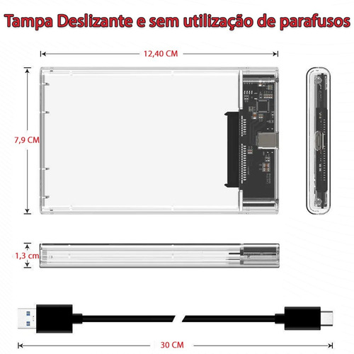 Imagem 4 de 5 de Case Hd Externo Notebook Adaptador Ssd Gaveta Capa (tipo C)