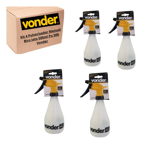 Kit 4 Pulverizador Manual Bico Jato 500ml Pu 500 Vonder