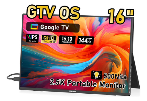 2.5k Monitor Portátil 16, Gtv Os, 2560x1600 Qhd 144hz, 100%