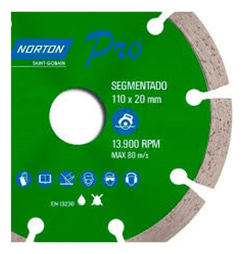 Disco Diamantado 110x7.5x22mm Segmentado Norton Pro 