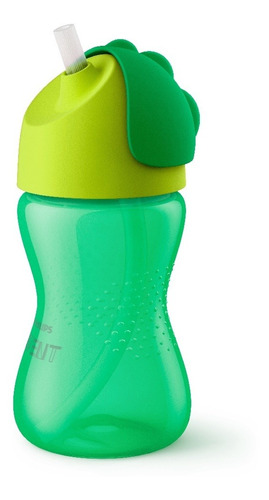 Imagem 3 de 5 de Copo De Treinamento Avent Dinossauro Com Canudo Curvado Antivazamento 300ml - 12m+ Verde