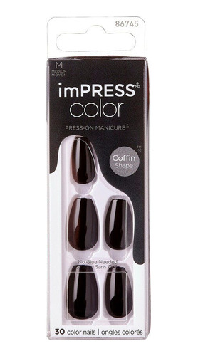 Uñas Impress Color All Black Coffin Shape