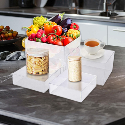 4 Peças Cubo Acrílico Caixa De Exibição Riser Food Riser