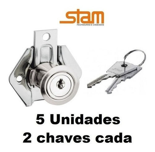 Fechadura Stam 301 Inox 22mm Stam 5 Pcs Para Móveis Gavetas Armários