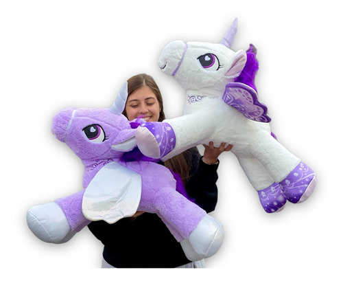 Peluche Unicornio Grande 70cm + 3 Globos + Moño